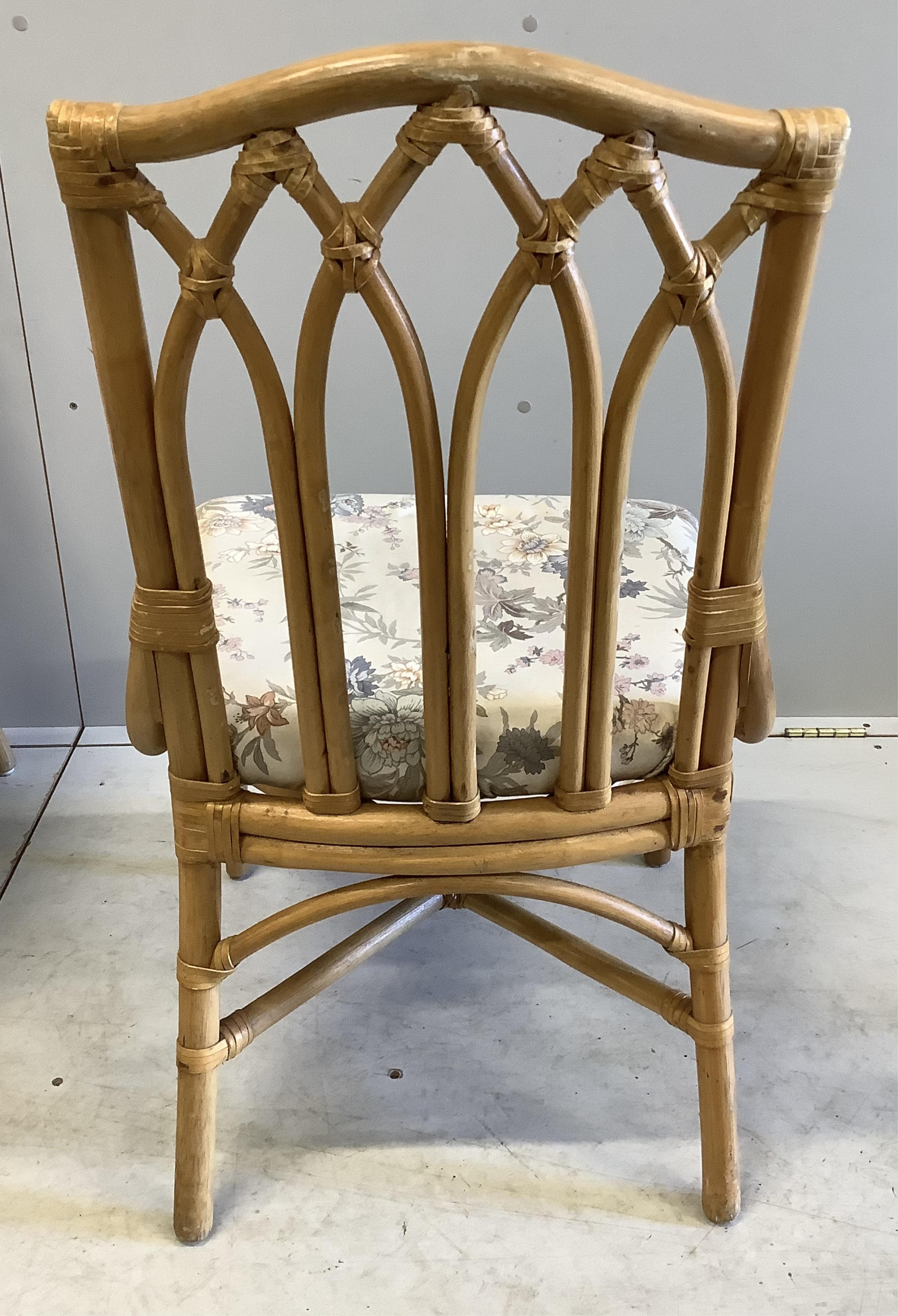 A set of four bamboo conservatory chairs, width 50cm, depth 46cm, height 92cm. Condition - good